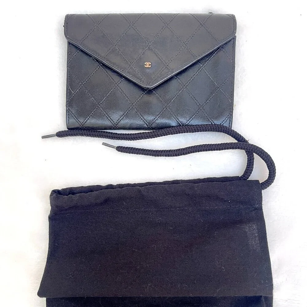 Chanel Small Diamond double Stitch Black Wallet